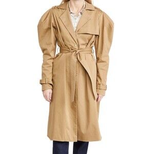 CAROLINE CONSTAS Women’s Blythe Puff Sleeve Trench Coat size S NWT In Khaki Flaw